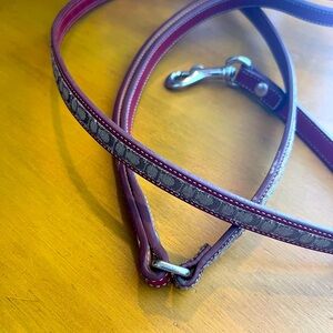 The cutest rustic red leather with cloth Coach logo band dog leash.
